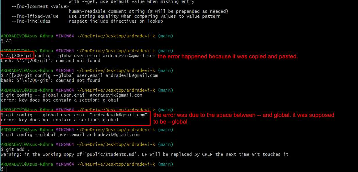 Adding the git after editing